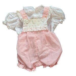 VTG 3-6 months 90s baby doll overall with t shirt set in pink and white